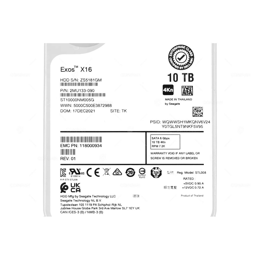 005052881  EMC HDD 10TB 7.2K SATA 6G 3.5" LFF FOR EMC ISILON A2000